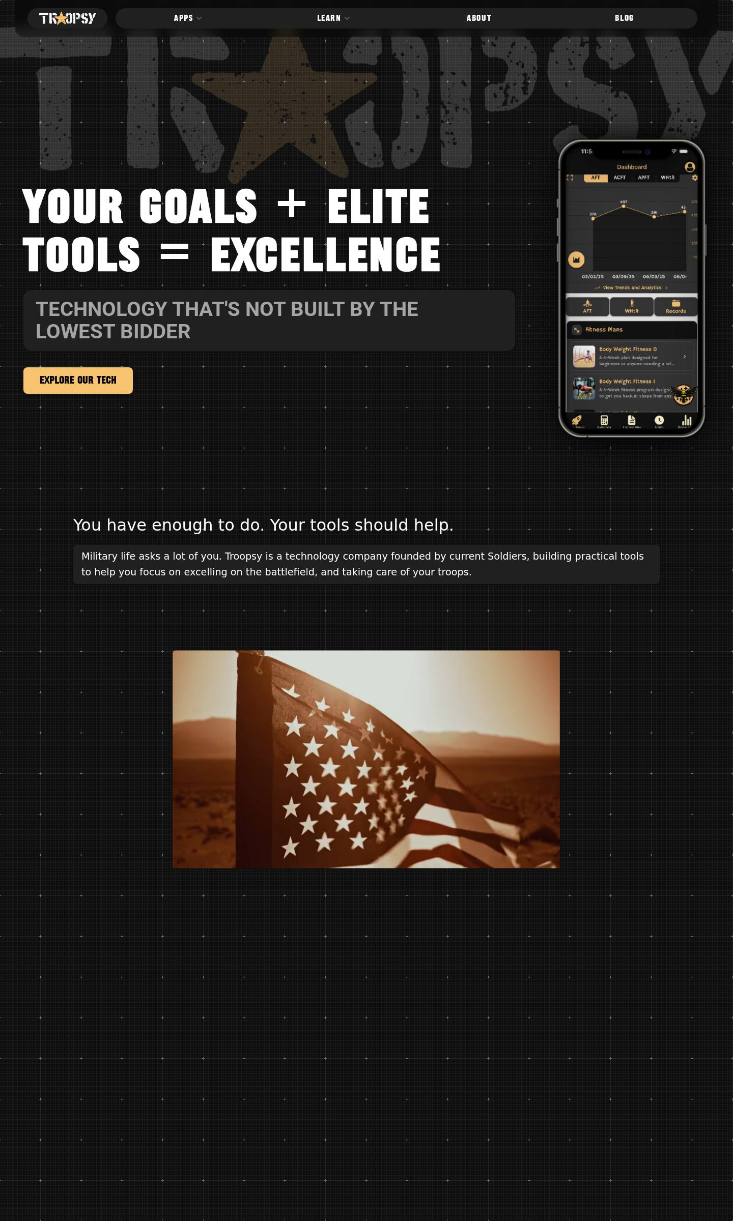 Troopsy homepage on a desktop screen
